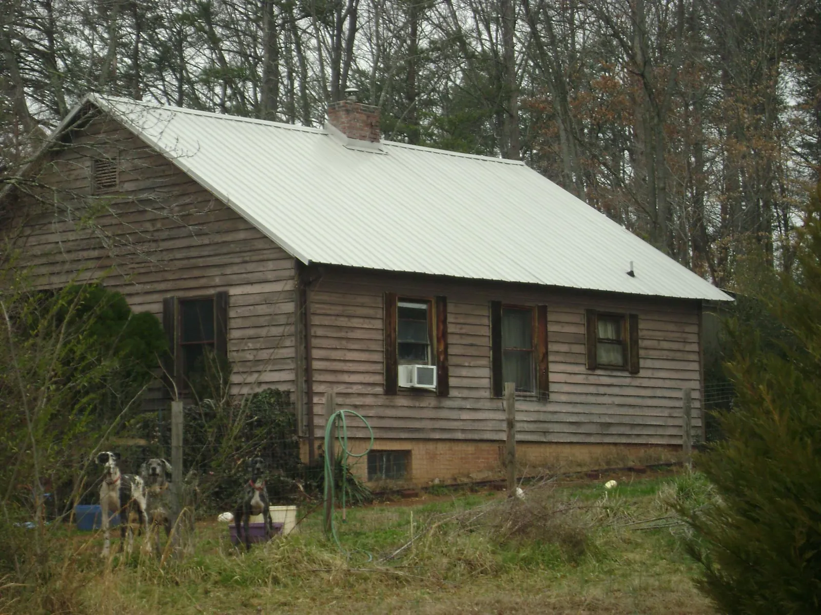 White metal roof on an old wood sided farmhouse, from a Metal Roof Installation job in Saranac